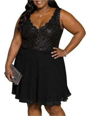 Charlotte Russe Size Large Dress Sequined Fit & Flare Black Party Stunning